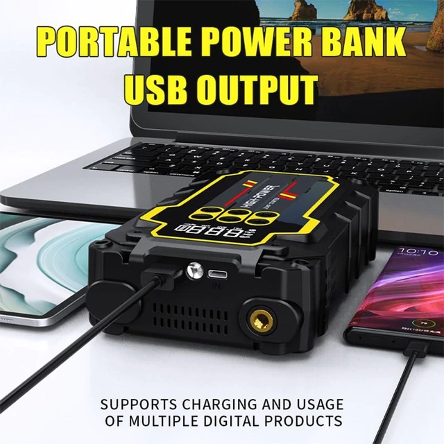Alt view image 4 of 6 - Naisiang Jump Starter 4000A 12V Car Battery Booster Pack (Up to 7.0L Gas, 5.5L Diesel), Portable Power Bank with Air Compressor, 400LM LED Flashlight, SOS for Truck, SUV, Vehicles