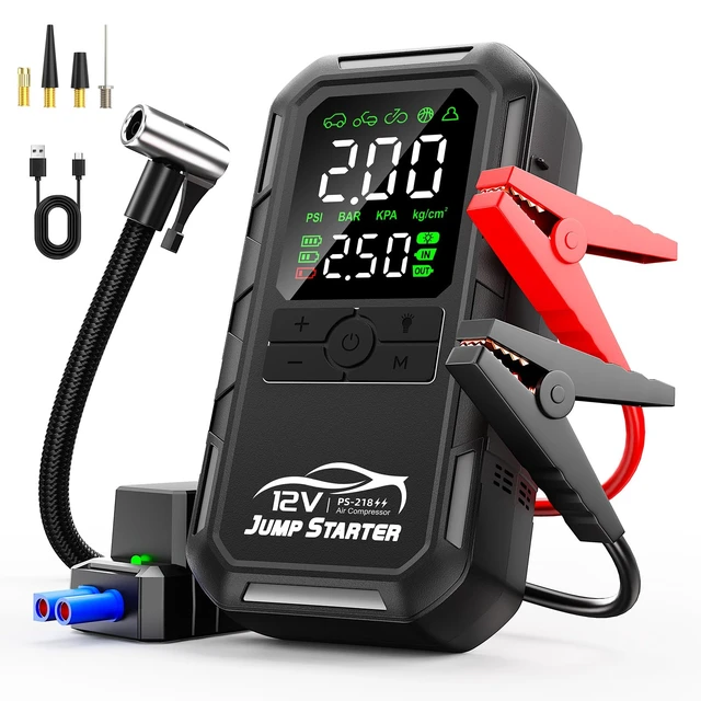 Main image of 10-in-1 Car Battery Jump Starter with Air Compressor 8000A 160PSI Portable Car Jumper Starter (All Gas 12L Diesel), 12V Jump Box Car Battery Jump Starter Portable Jumper Cables, Lights (8000A)