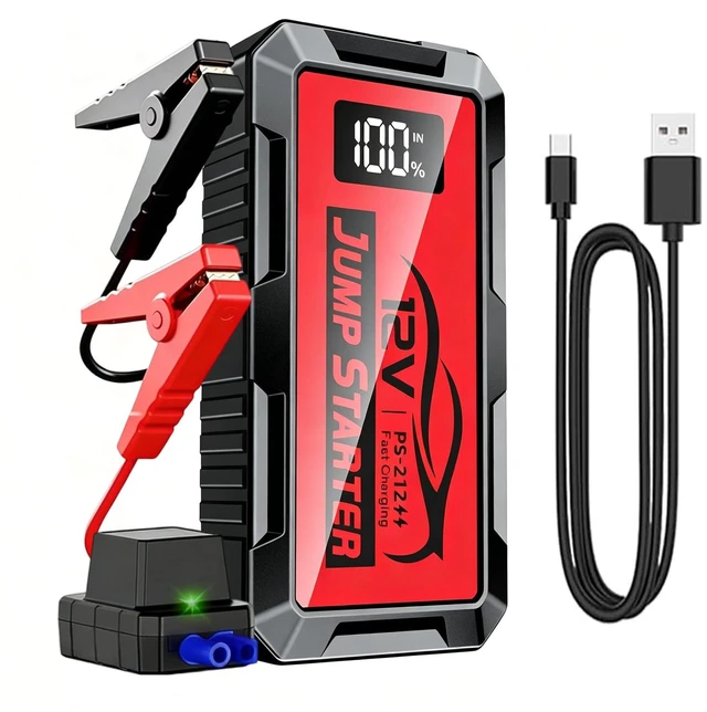 Main image of 8000A Car Battery Jump Starter, Portable 12v Jumper Starter, Suitable Starter Cable with LED Display and LED Lights, Car Battery Jumper for 8l Gasoline and 10l Diesel Engines 10000mAh