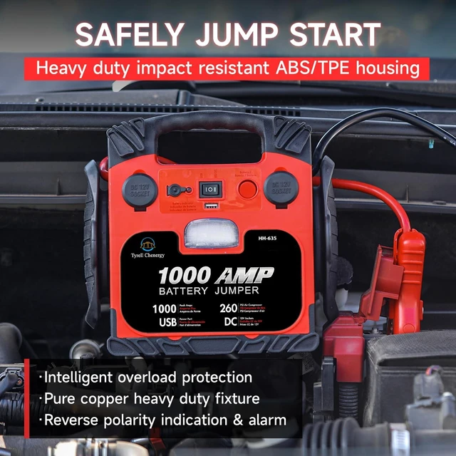 Alt view image 2 of 7 - Tyrell Chenergy Car Battery Jump Starter with Air Compressor Portable Tire Inflator,260PSI 1000Amp Battery Booster Jumper Box(Up to 5L Gas or 5L Diesel) Power Station 12V DC Outlet USB Port,LED Light