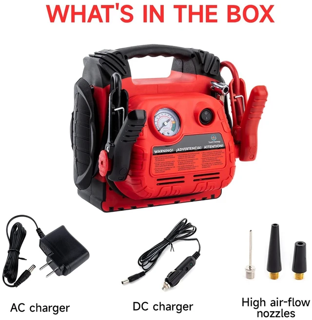 Alt view image 7 of 7 - Tyrell Chenergy Car Battery Jump Starter with Air Compressor Portable Tire Inflator,260PSI 1000Amp Battery Booster Jumper Box(Up to 5L Gas or 5L Diesel) Power Station 12V DC Outlet USB Port,LED Light