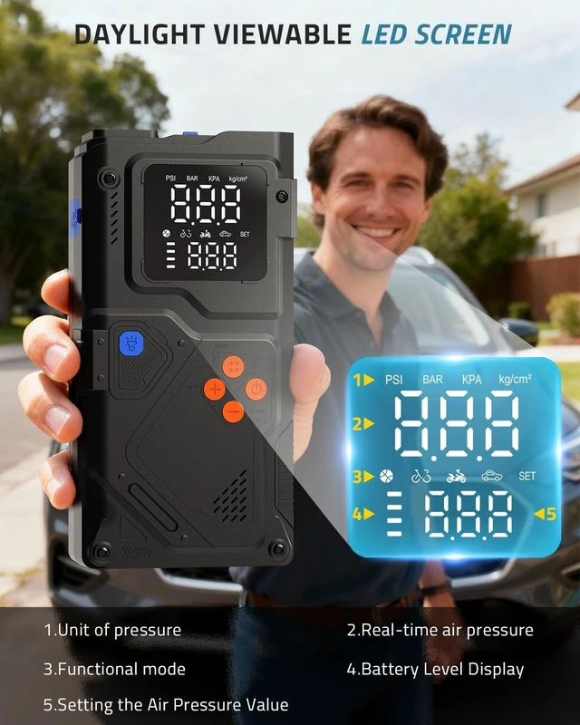 Alt view image 4 of 7 - PAULINN Jump Starter with Air Compressor, 150PSI 6000A Car Jumper Starter Portable(All Gas/10L Diesel) with Tire Inflator, 12V Charger Booster