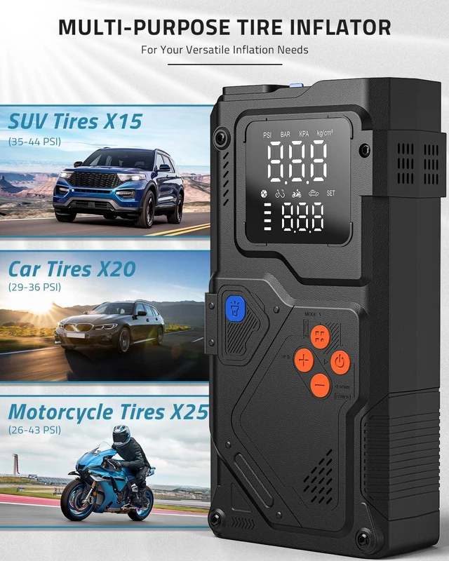 Alt view image 7 of 7 - PAULINN Jump Starter with Air Compressor, 150PSI 6000A Car Jumper Starter Portable(All Gas/10L Diesel) with Tire Inflator, 12V Charger Booster