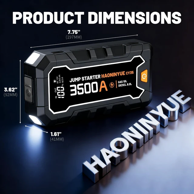Alt view image 2 of 2 - HAONINYUE 14000mAh Jump Starter, 12V Car Battery Booster for 10L Gas | Portable 12V jump box, 88.8Wh quick charger, LED display, for 10L gas & 8.0L diesel engines