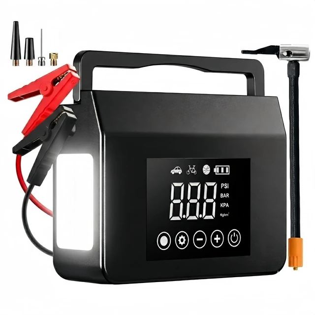 Main image of Portable Car Battery Jump Starter with Air Compressor, 4-in-1 Jump Box | 4000A Peak Battery Emergency Booster Pack with 150PSI Cordless Auto-Shutoff Tire Inflator, Jumper Cables & LED Flashlight