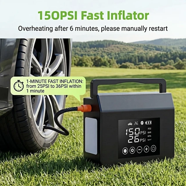 Alt view image 3 of 6 - Portable Car Battery Jump Starter with Air Compressor, 4-in-1 Jump Box | 4000A Peak Battery Emergency Booster Pack with 150PSI Cordless Auto-Shutoff Tire Inflator, Jumper Cables & LED Flashlight
