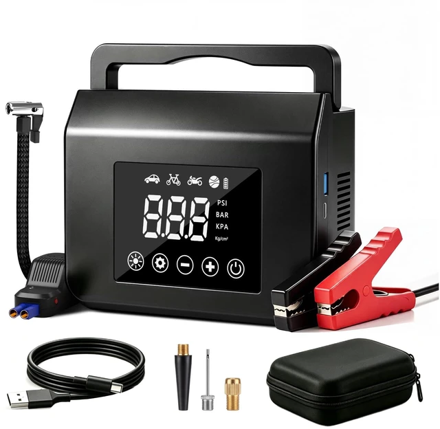 Main image of FUNAURORE 4000A Car Battery Jump Starter with Air Compressor 150PSI | 8-in-1 Car Jump Starter, Auto Shutoff Tire Inflator, 12V Jump Box, Emergency Power Bank, LED Flashlight, 8.0L Gas/7.0L Diesel