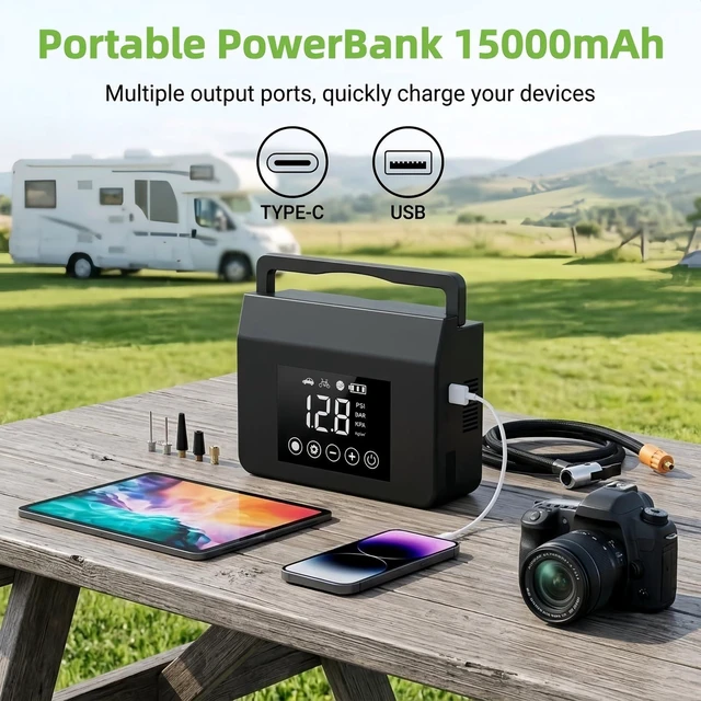 Alt view image 6 of 6 - Portable Car Battery Jump Starter with Air Compressor, 4-in-1 Jump Box | 4000A Peak Battery Emergency Booster Pack with 150PSI Cordless Auto-Shutoff Tire Inflator, Jumper Cables & LED Flashlight