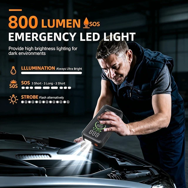 Alt view image 5 of 7 - 5000A Jump Starter with Air Compressor, Portable Car Battery Jump Starter, 150 PSI Tire Inflator, 12V Jump Box for 8.0L Gas/6.5L Diesel, Auto Shut Off, LCD Display