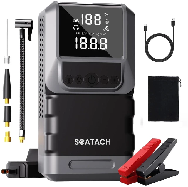 Main image of Jump Starter with Air Compressor, 6000A 150PSI Tire Inflator | Battery Jumper Starter Portable (10.0 Gas/8.0L Diesel) 12V Jump Box with Jumper Cables, LED Light, LED Display