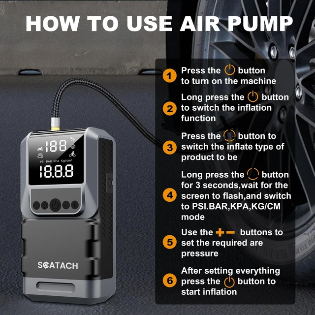 Alt view image 4 of 7 - Jump Starter with Air Compressor, 6000A 150PSI Tire Inflator | Battery Jumper Starter Portable (10.0 Gas/8.0L Diesel) 12V Jump Box with Jumper Cables, LED Light, LED Display