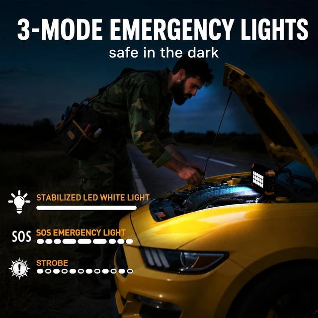 Alt view image 4 of 7 - 1000A 12V Jump Starter with Air Compressor, Portable Battery Booster Pack | 1.8lb body for 6L gas/3L diesel engines with auto shut-off, LCD display, LED emergency light, USB power bank