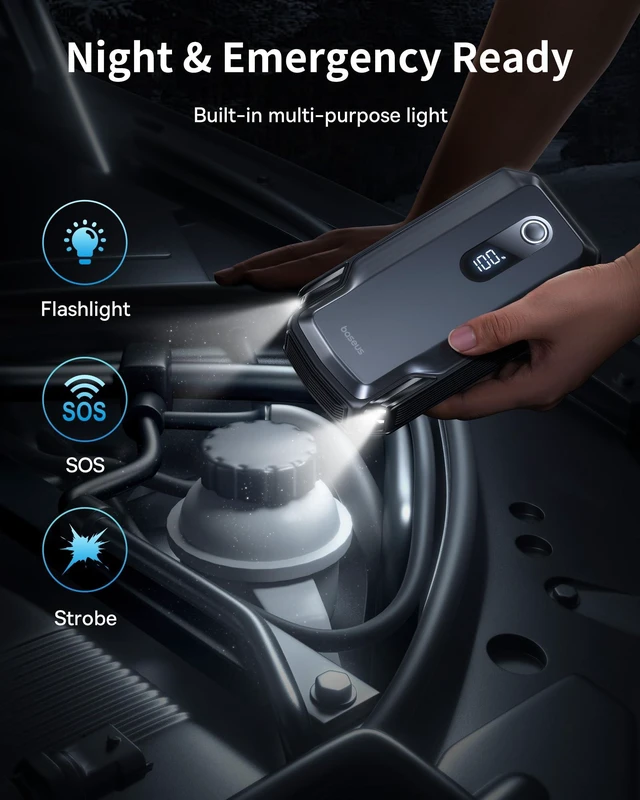 Alt view image 5 of 7 - Baseus 8000A Jump Starter, 20000mAh Portable Jump Starter Battery Pack, 12V Car Battery 5 in 1 Jump Starter with 30W Fast Charging and LED Display, for Up to 10.0L Gas 6.0L Diesel Engines