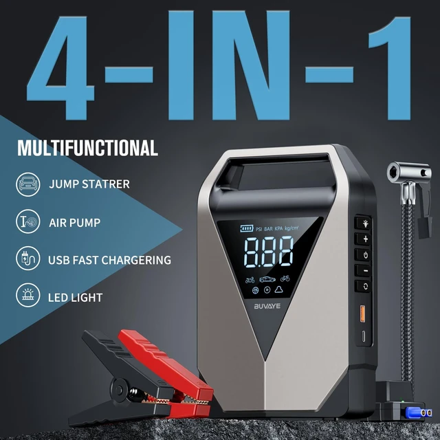 Alt view image 7 of 7 - 4500A Car Jump Starter with Air Compressor, 150PSI Car Battery Jump Starter (All Gas), 12V Portable Battery Booster, Tire Inflator, Portable Charger with Jumper Cables, Lights in EVA Bag