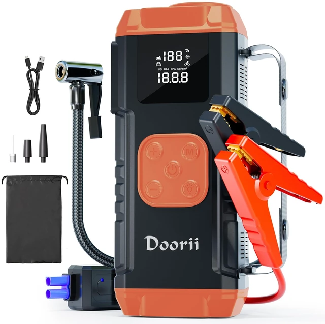 Main image of 8000A Jump Starter with Air Compressor, 10-in-1 Car Battery Jump Starter Shiny Orange for Up to 10.0L Gas & 9.0L Diesel Engines, 150PSI Tire Inflator with Auto Shut-Off, LED Emergency Light