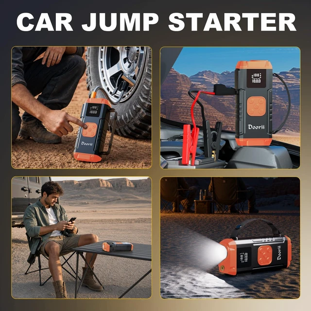 Alt view image 7 of 7 - 8000A Jump Starter with Air Compressor, 10-in-1 Car Battery Jump Starter Shiny Orange for Up to 10.0L Gas & 9.0L Diesel Engines, 150PSI Tire Inflator with Auto Shut-Off, LED Emergency Light