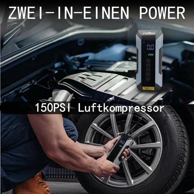 Alt view image 3 of 6 - PurMars 2-in-1 3000A Jump Starter with Air Compressor | Battery Jumper Starter Portable,150PSI Tire Inflator,12V Jump Box,LCD Display,Flashlight,Storage Bag(8.5L Gas/6.5L Diesel)