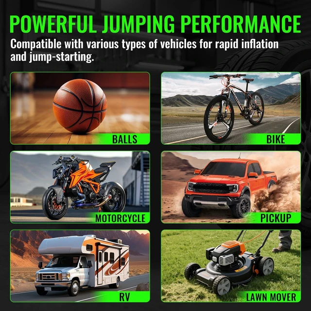 Alt view image 7 of 7 - Car Jump Starter with Air Compressor 12V Lithium Battery Booster Pack, Emergency Jump Box for Car Battery, Fast Charging Power Bank with Digital Display and LED Light for Roadside Emergencies