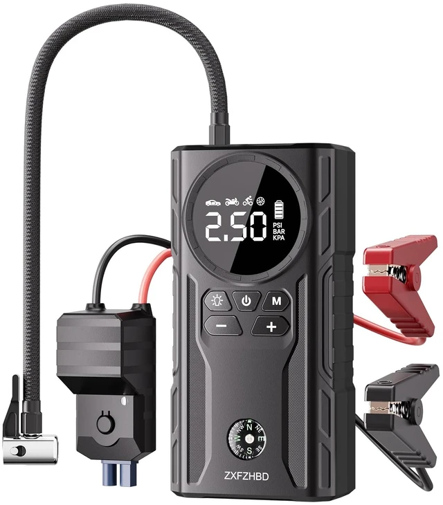 Main image of Portable Jump Starter Car Battery Booster with Air Compressor 12V Auto Power Charger 3500 Peak Amps Heavy Duty Tire Inflator Includes Cables and Pack Box for Emergency Vehicle Start Tire Boost