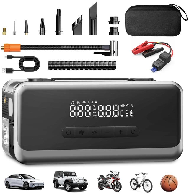 Main image of Jump Starter with Air Compressor, 12V Portable Car Battery Jump Box | 4000A Peak Battery Booster with Mini Vacuum & Blower for Dust Cleaning, for Up to 9.0L Gas & 8.0L Diesel Engines