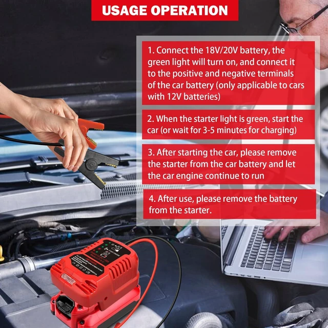 Alt view image 7 of 7 - Car Jump Starter Adapter for Craftsman 20V V20 Batteries, 11 Gauge 12V Auto Booster Cables, Engine Jump Starter for Dead or Weak Batteries, Fits Up to 3.5L Gas Engines