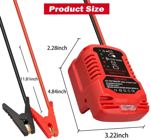 Alt view image 2 of 7 - Car Jump Starter Adapter for Craftsman 20V V20 Batteries, 11 Gauge 12V Auto Booster Cables, Engine Jump Starter for Dead or Weak Batteries, Fits Up to 3.5L Gas Engines