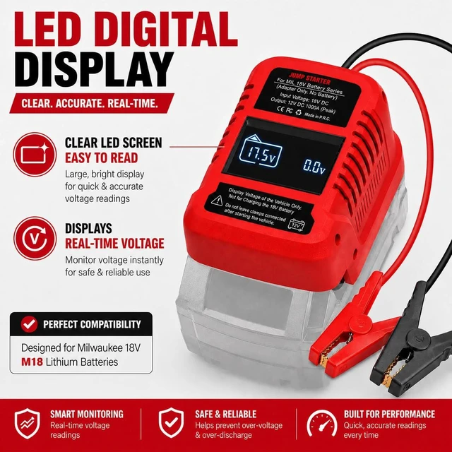 Alt view image 4 of 7 - for Milwaukee M18 Battery Car Jump Starter Adapter LED Display(No Battery)