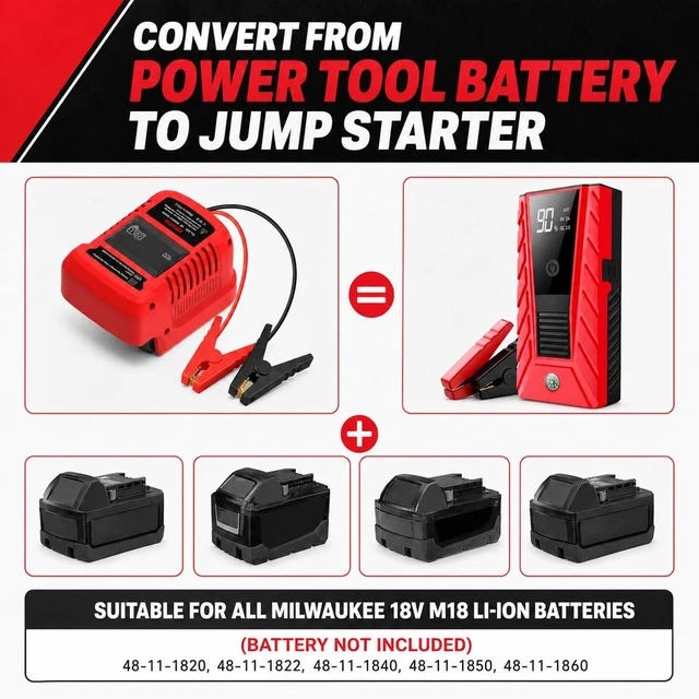 Alt view image 7 of 7 - for Milwaukee M18 Battery Car Jump Starter Adapter LED Display(No Battery)