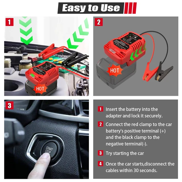 Alt view image 2 of 7 - Jump Starter Adapter for Milwaukee M-18 18V Battery | Automotive Car Battery Booster Jumper Cables with Adapter Power for 3.5L Gas or 6.5L Diesel Engine (No Battery)