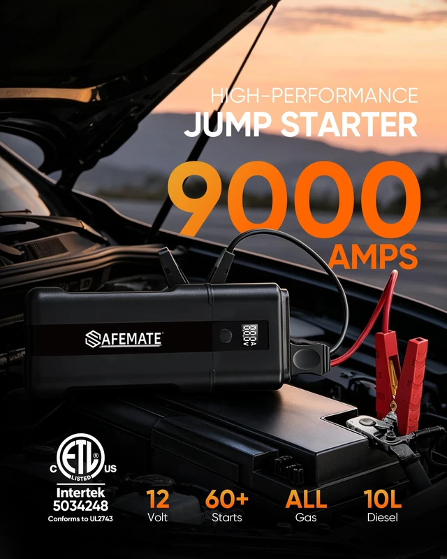 Alt view image 2 of 7 - 9000A Jump Starter for Gas/Diesel (Up to 10L), Portable Booster with Case | 35% Starting Efficiency, 40W PD Fast Charge, 60 Starts Per Charge, 0.1V Voltage Accurac, 10-Fold Safety, 36-Month Standby