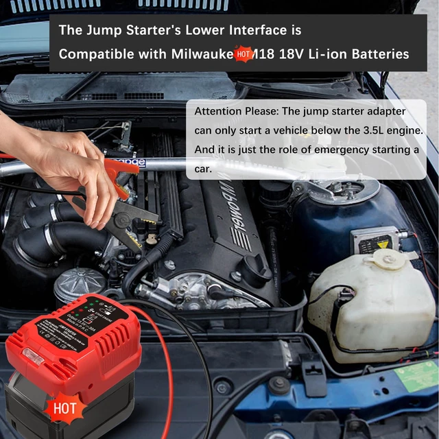 Alt view image 3 of 7 - Jump Starter Adapter for Milwaukee M-18 18V Battery | Automotive Car Battery Booster Jumper Cables with Adapter Power for 3.5L Gas or 6.5L Diesel Engine (No Battery)