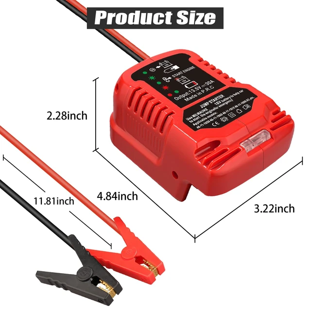 Alt view image 6 of 7 - Jump Starter Adapter for Milwaukee M-18 18V Battery | Automotive Car Battery Booster Jumper Cables with Adapter Power for 3.5L Gas or 6.5L Diesel Engine (No Battery)