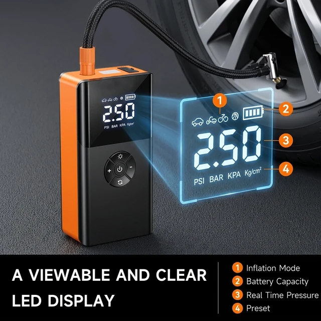 Alt view image 5 of 7 - 3000A Jump Starter with Air Compressor,12V Car Battery Jumper Starter | 150PSI Auto-Off Tire Inflation,Portable Car Starter Jump Box with Jumper Cables,400LM Light,12000mAh Power Bank,Storage Bag