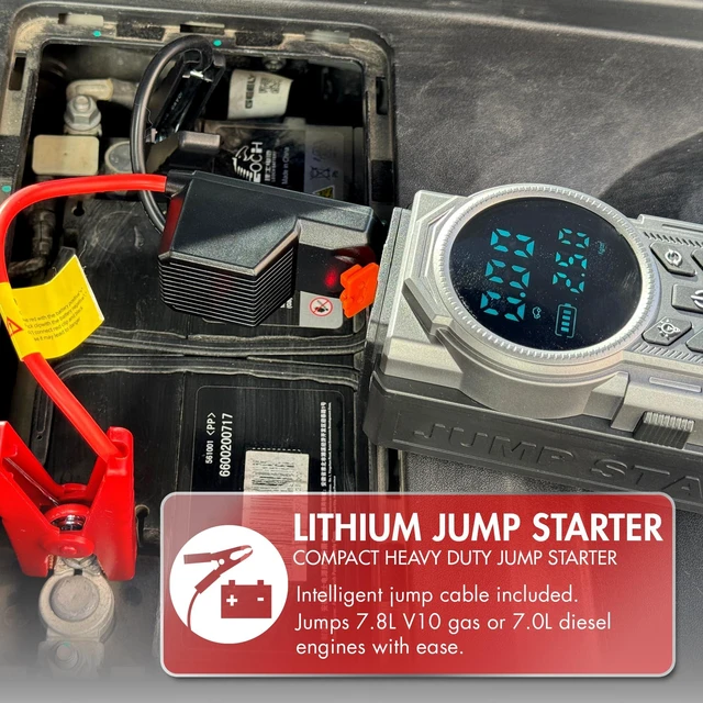 Alt view image 2 of 7 - Wagan EL7603 iOnBoost V10 Air Jump Starter 1500A with Tire Inflator | 12V Portable Car Battery, Built-in LED Light and Power Bank, Compact Design, Up to 7.8L V10 or 3.0L Diesel, UL Certified