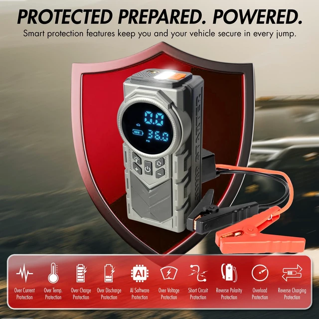 Alt view image 7 of 7 - Wagan EL7603 iOnBoost V10 Air Jump Starter 1500A with Tire Inflator | 12V Portable Car Battery, Built-in LED Light and Power Bank, Compact Design, Up to 7.8L V10 or 3.0L Diesel, UL Certified