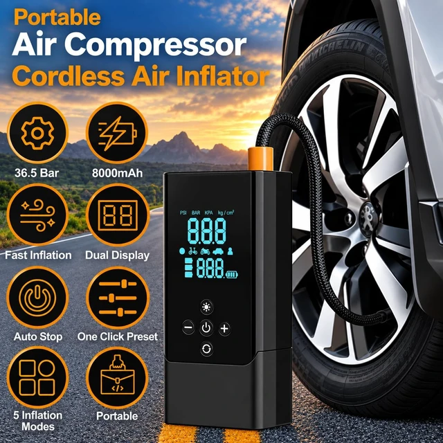 Alt view image 6 of 7 - Jump Starter with Air Compressor, 1000A Car Battery Booster | 150 PSI Tire Inflator, 12V Portable Power Bank with Emergency LED Torch, for 10L Gasoline and 8L Diesel Engines