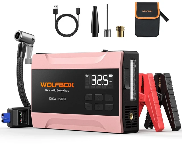 Main image of MV10A 2000A Jump Starter with Air Compressor, Portable 12V Jump Box | Car Battery Booster Power Pack (5L Gas/3L Diesel), Spark-Proof, 150PSI Tire Inflator, Power Bank, Jumper Cables & LED Light