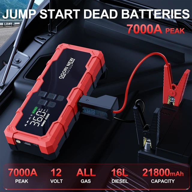 Alt view image 2 of 7 - 7000A Jump Starter with Air Compressor, 21800mAh 150PSI Portable Car Battery Jump Starter (All Gas/16L Diesel), 12V Supersafe Jump Box Car Battery Booster with Jumper Cables, Lights