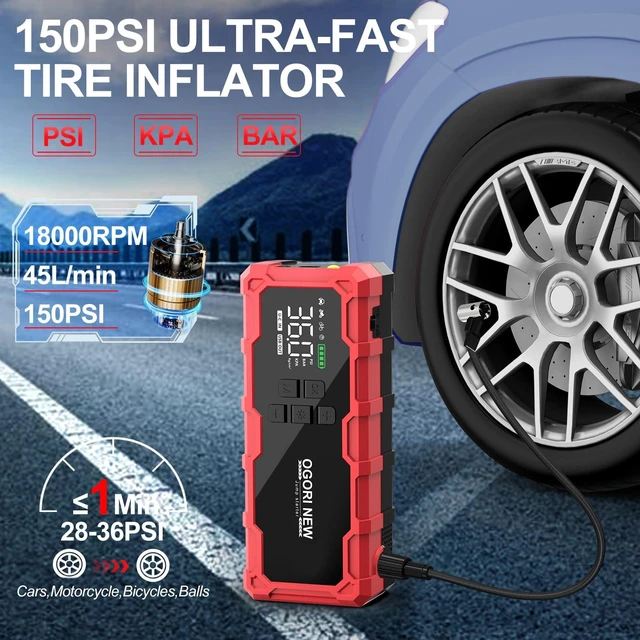 Alt view image 3 of 7 - 7000A Jump Starter with Air Compressor, 21800mAh 150PSI Portable Car Battery Jump Starter (All Gas/16L Diesel), 12V Supersafe Jump Box Car Battery Booster with Jumper Cables, Lights