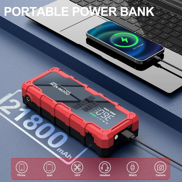 Alt view image 4 of 7 - 7000A Jump Starter with Air Compressor, 21800mAh 150PSI Portable Car Battery Jump Starter (All Gas/16L Diesel), 12V Supersafe Jump Box Car Battery Booster with Jumper Cables, Lights