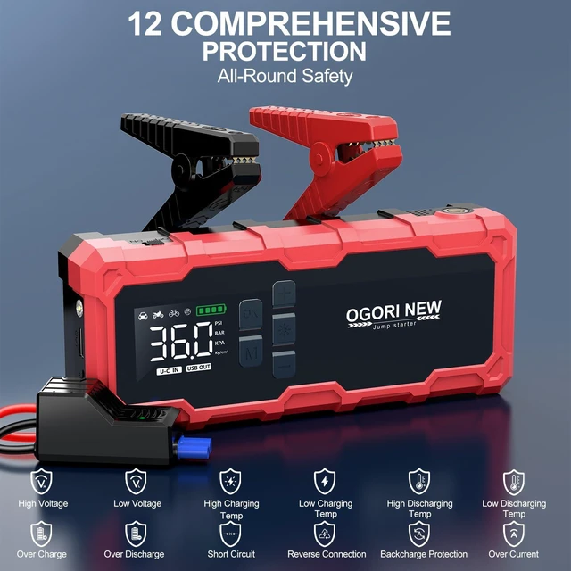 Alt view image 6 of 7 - 7000A Jump Starter with Air Compressor, 21800mAh 150PSI Portable Car Battery Jump Starter (All Gas/16L Diesel), 12V Supersafe Jump Box Car Battery Booster with Jumper Cables, Lights