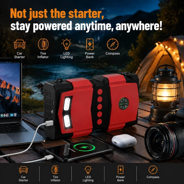 Alt view image 5 of 7 - Hoklen Car Jump Starter with Built-in Air Compressor, Portable Car Battery Jump Box, Multifunctional Tire Inflator, Emergency Car Battery Booster Pack for Cars, Motorcycles, Trucks