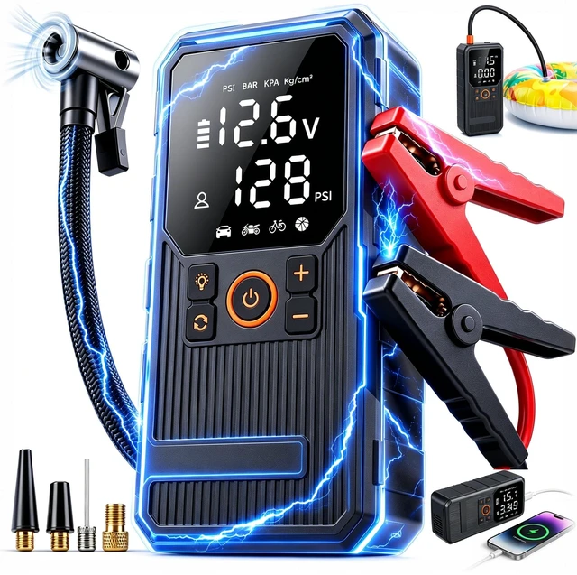 Main image of 9000A Jump Starter with Air Compressor, Portable Tire Inflator, German-Tech Fast-Charging Power Bank Car Battery Booster for Car Owners Camping, Road Trips, Family Safety & Gift Giving