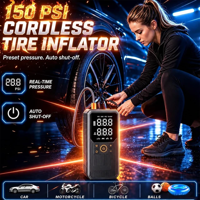 Alt view image 4 of 6 - 9000A Jump Starter with Air Compressor, Portable Tire Inflator, German-Tech Fast-Charging Power Bank Car Battery Booster for Car Owners Camping, Road Trips, Family Safety & Gift Giving