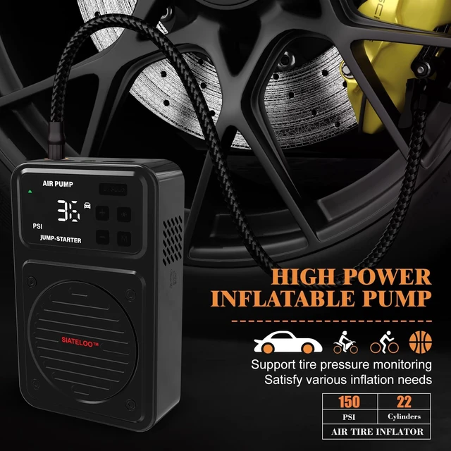 Alt view image 3 of 6 - SIATELOO 3000A Portable Car Jump Starter with Air Compressor | for Up to 7.0L Gas / 6.5L Diesel, 150PSI Tire Inflator, 20000mAh Battery Pack, LED Light