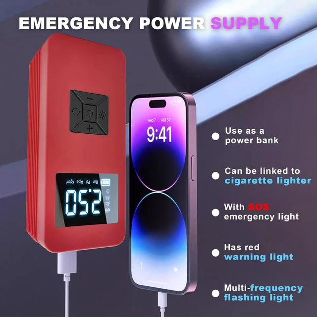 Alt view image 4 of 6 - Jump Starter with Air Compressor, Portable Car Battery Jump Starter | 150PSI Digital Tire Inflator, 14.8V Jump Box ,Pink Car Battery Charger with Jumper Cables, Lights, LCD Display