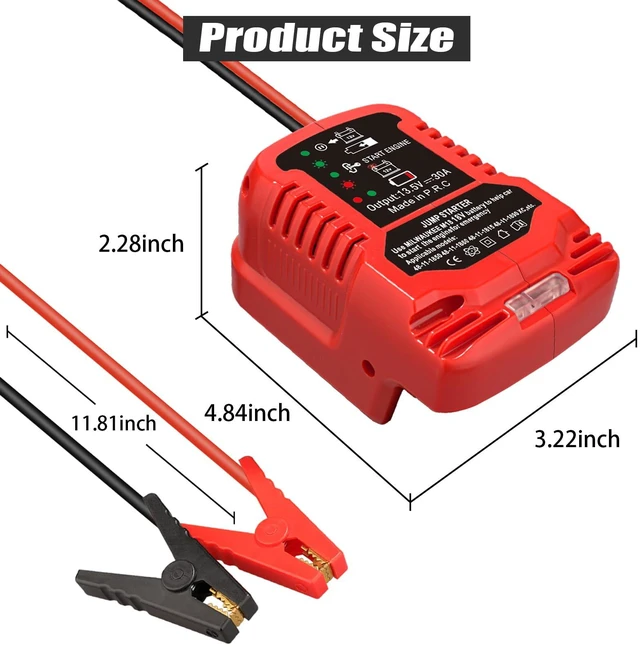 Alt view image 3 of 7 - YNDZ Jumper Starter for Milwaukee M18 18V Battery,Jumper Cables 11AWG Pure Copper Cable, 30A Output, Up to 3.5L Engine, 12V Car Emergency Jump Kit