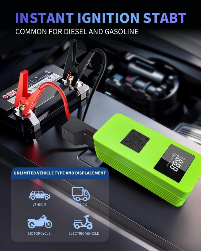 Alt view image 5 of 6 - 6000A Portable Jump Starter, 150PSI Air Compressor for 6.0L Gas/3.0L Diesel | Jump Box, Power Bank, USB Fast Charge, LED Light, Digital Gauge, Auto-Off. Inflates Tires for Car, SUV, Motorcycle, Bike