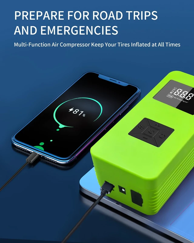 Alt view image 4 of 6 - 6000A Portable Jump Starter, 150PSI Air Compressor for 6.0L Gas/3.0L Diesel | Jump Box, Power Bank, USB Fast Charge, LED Light, Digital Gauge, Auto-Off. Inflates Tires for Car, SUV, Motorcycle, Bike