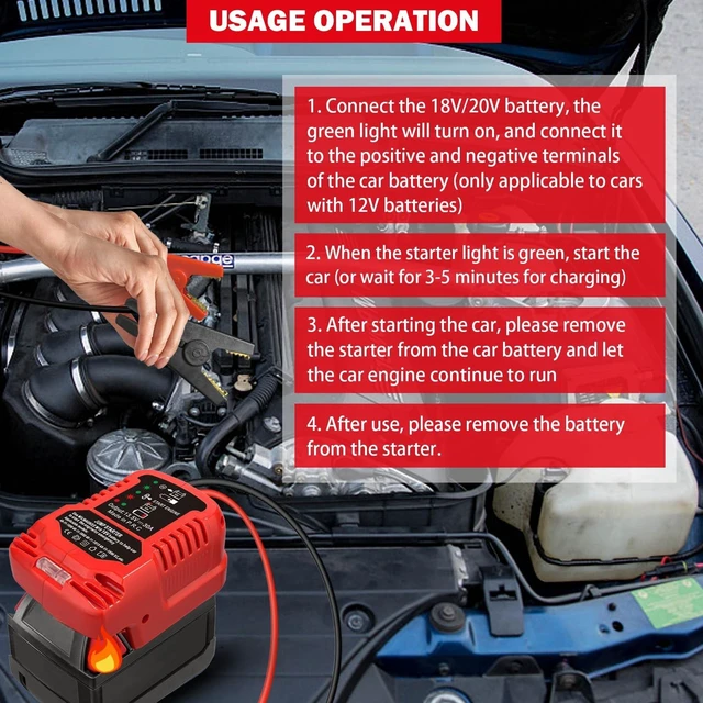 Alt view image 6 of 7 - YNDZ Jumper Starter for Milwaukee M18 18V Battery,Jumper Cables 11AWG Pure Copper Cable, 30A Output, Up to 3.5L Engine, 12V Car Emergency Jump Kit
